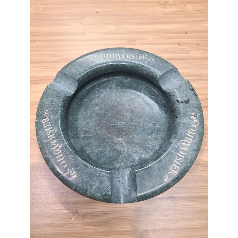 Courvoisier Green Marble Round Ashtray Gold Lettering Cigar 6"